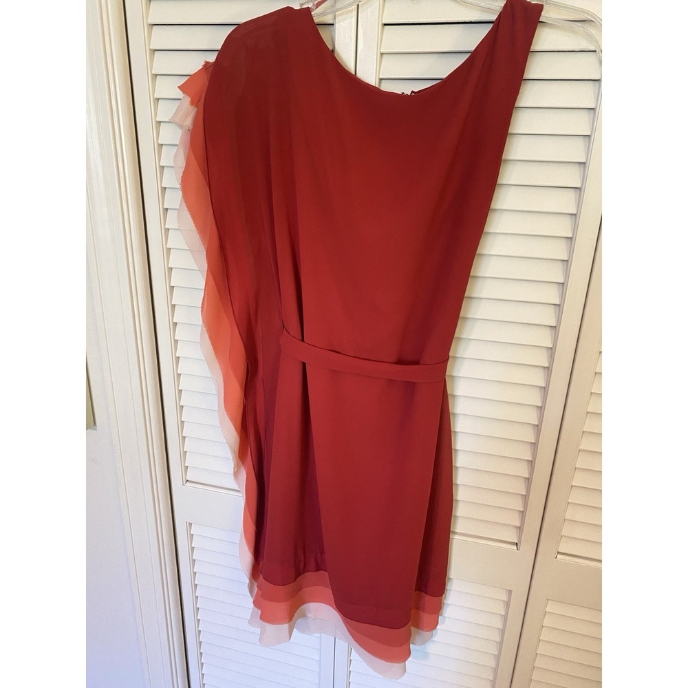 Vince Camuto One Shoulder Layered Chiffon Belted Red Dress (4) Graduation Dress